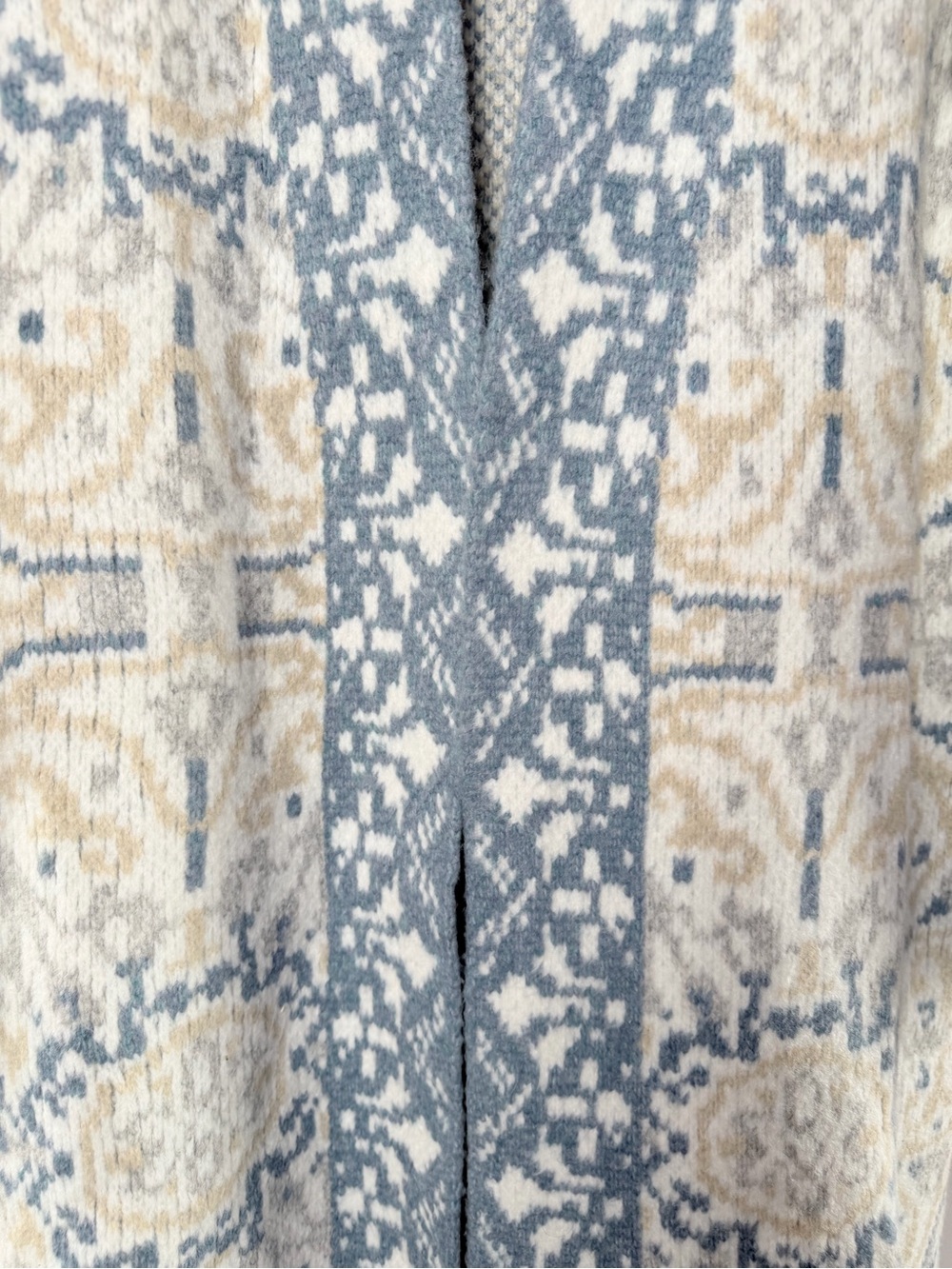 Soft Surroundings Wool Blend Barra Long Cardigan Jacket in Fair Isle Blue Cream - Picture 3 of 8